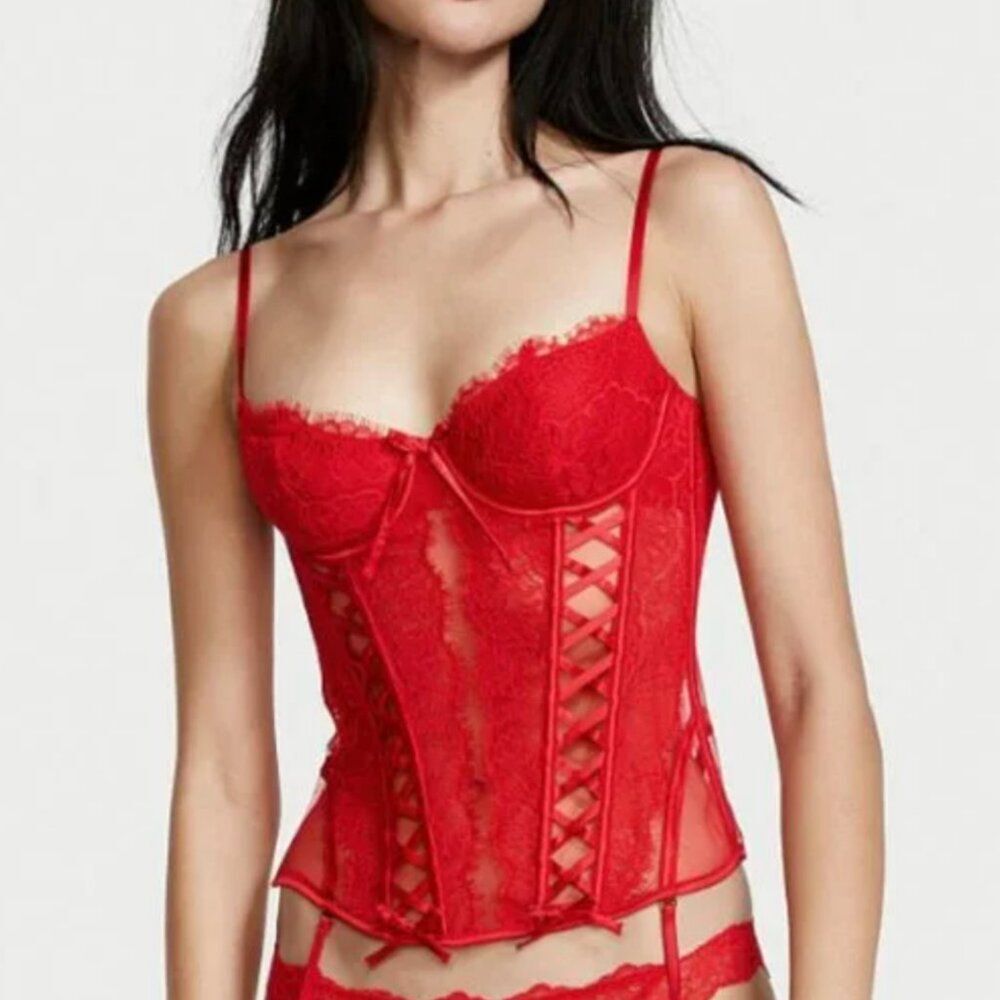 Victorias Secret NWT Wicked Unlined Lace Up Corset Red (Small) sexy